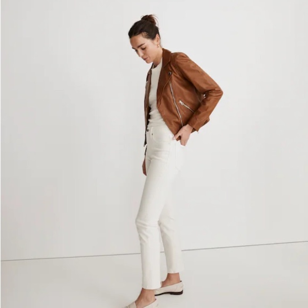 Madewell Washed Leather Motorcycle Jacket in Cedar (S) Like New - Picture 4 of 15